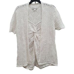 Christopher & Banks White Open Crochet Knit Twist Back‎ Short Sleeve Cardigan XL